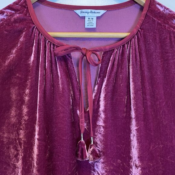 Tommy Bahama SILK Velvet Sands Sz M Tie Neck Pullover Blouse Fuchsia - Picture 16 of 16